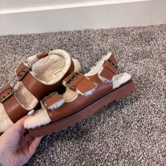 NWOB Madewell The Shearling-Lined Madelyn Sandal Golden Pecan 9 Leather NA977 - Picture 8 of 13